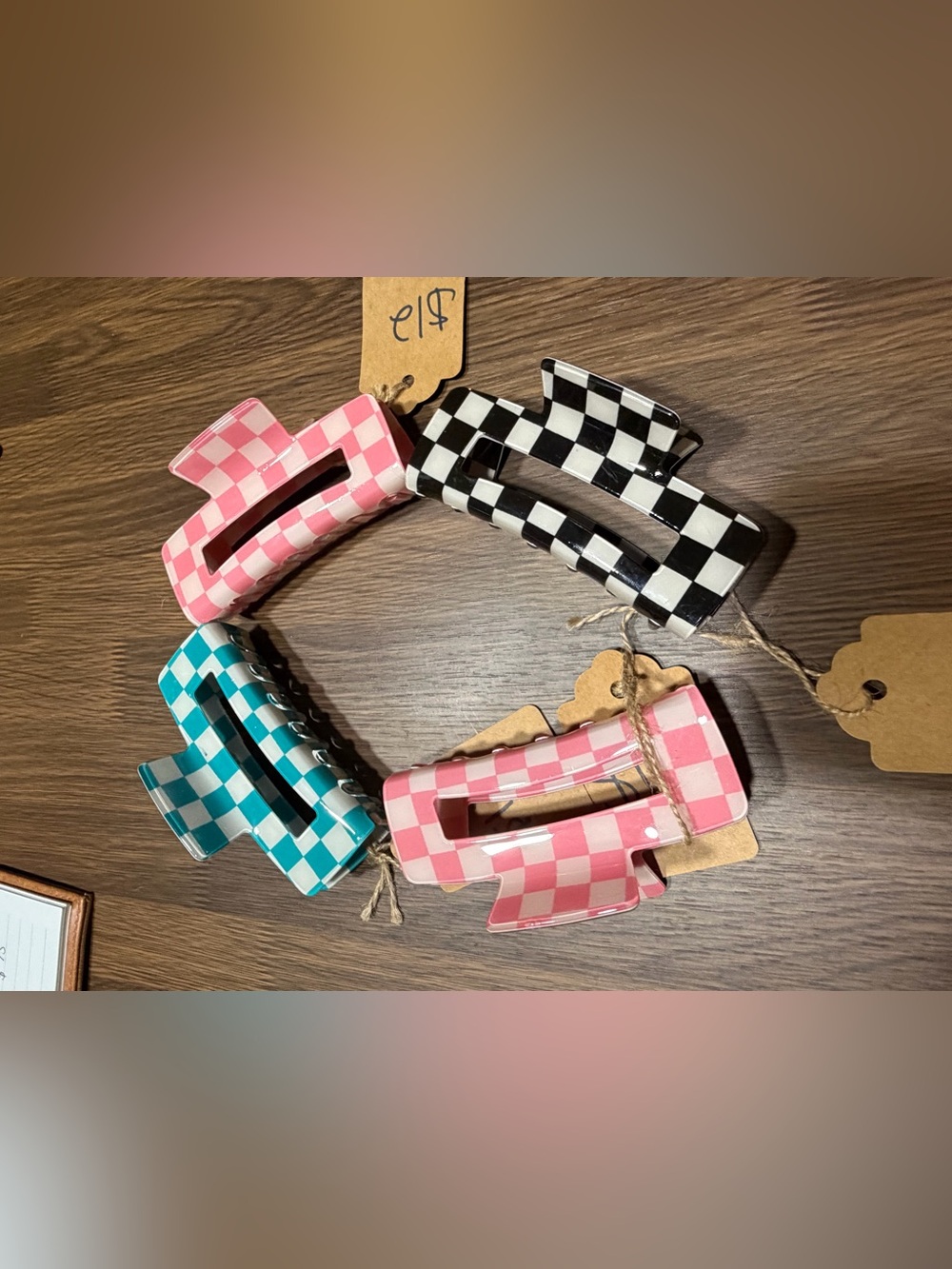 Checkered Pattern Hair Claw Clips - Pink, Black, Teal